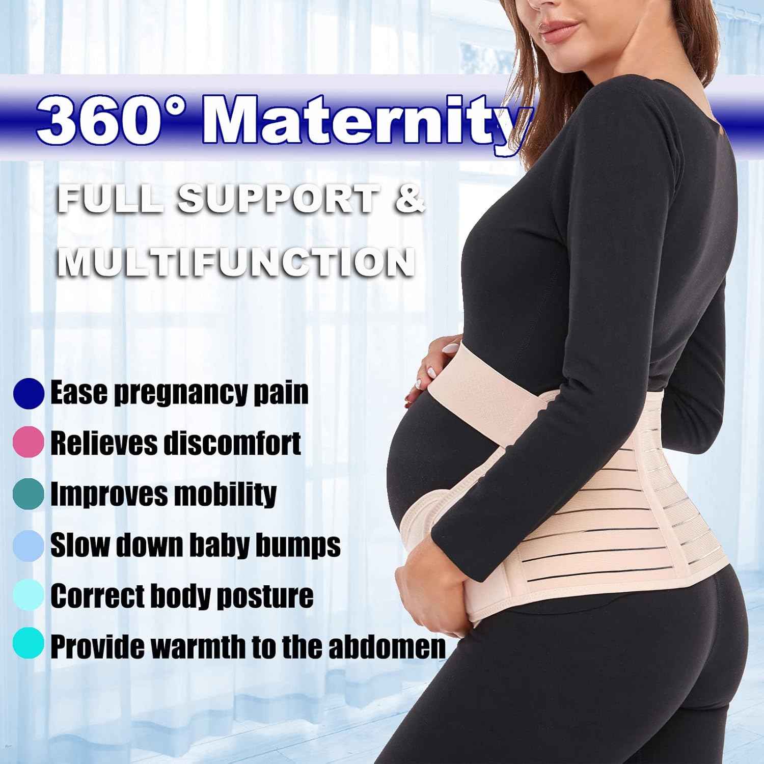 ChongErfei Maternity Belt, Pregnancy 3 in 1 Support Belt for Back/Pelvic/Hip Pain, Maternity Band Belly Support for Pregnancy Belly Support Band (L: Fit Ab 39.5"-51.3", Beige)
