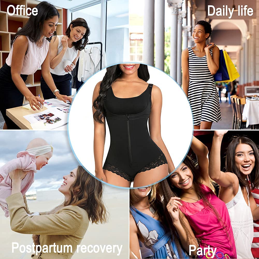 SHAPERX Women's Fajas Colombianas Shapewear Postpartum Tummy Control Body Shaper Butt Lifter Bodysuit