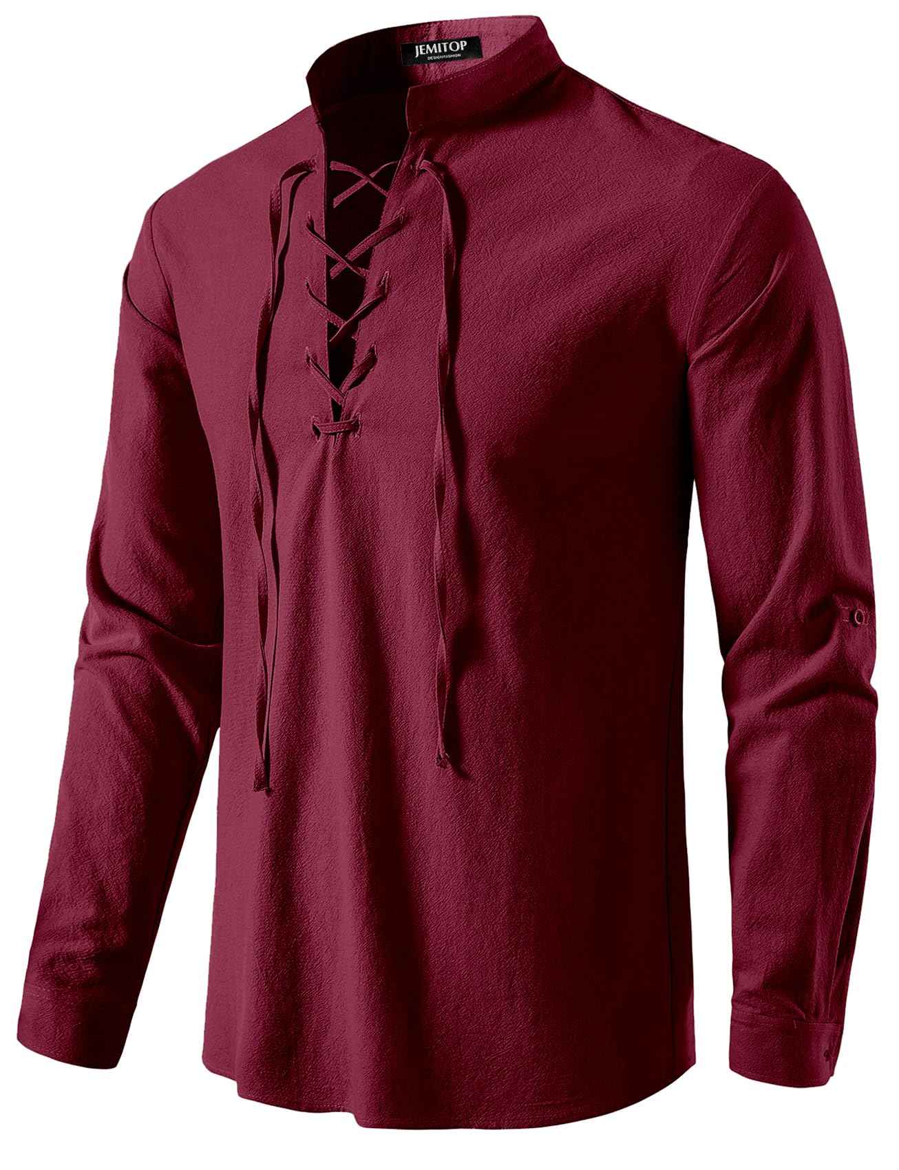 Men's Pure Cotton Retro Lace Up Shirts for Renaissance Pirate Viking Medieval