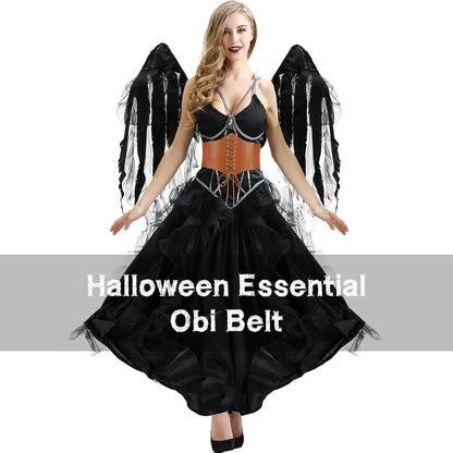 LEACOOLKEY Women Black Tied Waspie Belt, Lace-up Cinch Belt, Corset Elastic Waist Belt
