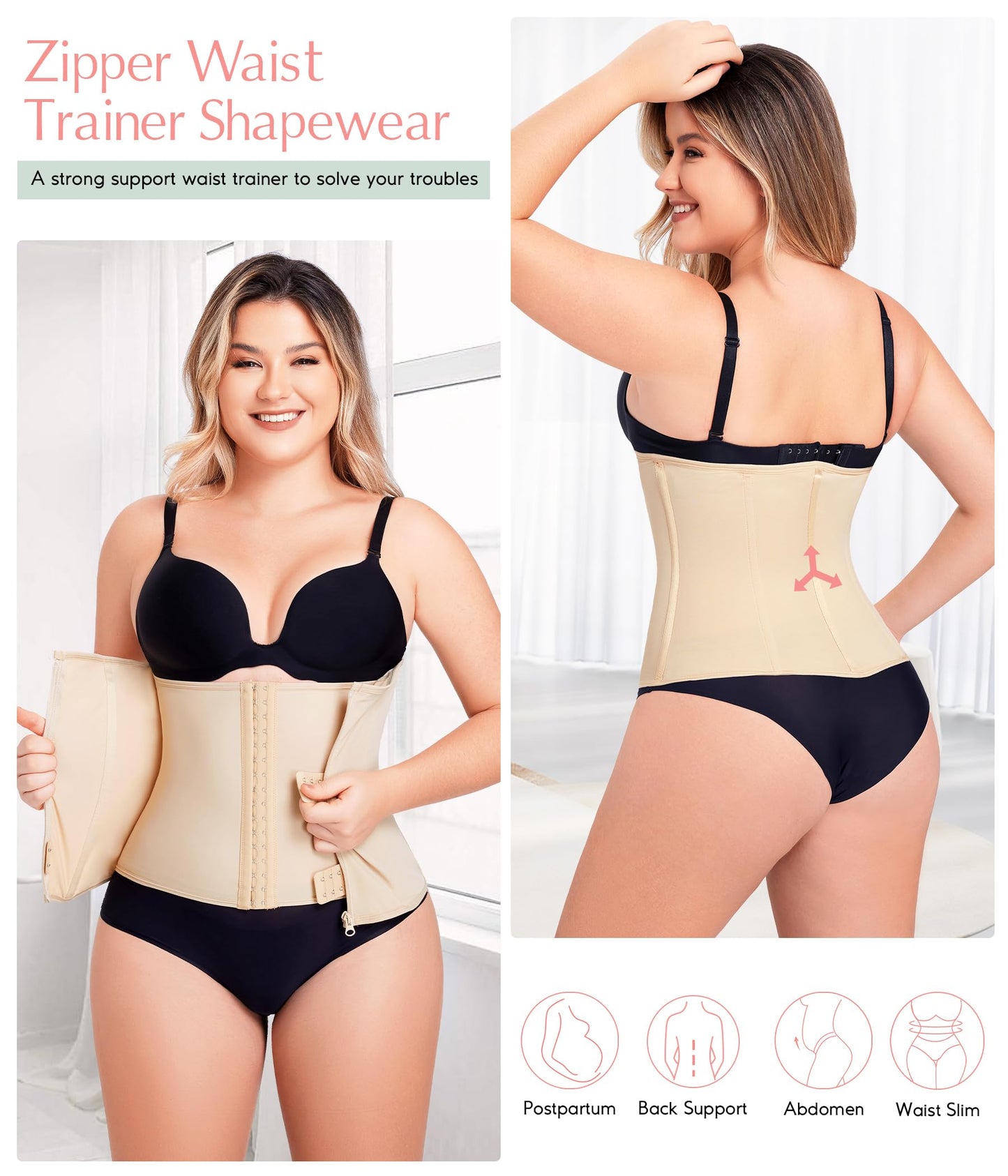 MERYOSZ Waist Trainer Corset Zipper Tummy Control Shapewear Breathable Waist Cincher for Women Body Shaper Sport Girdle