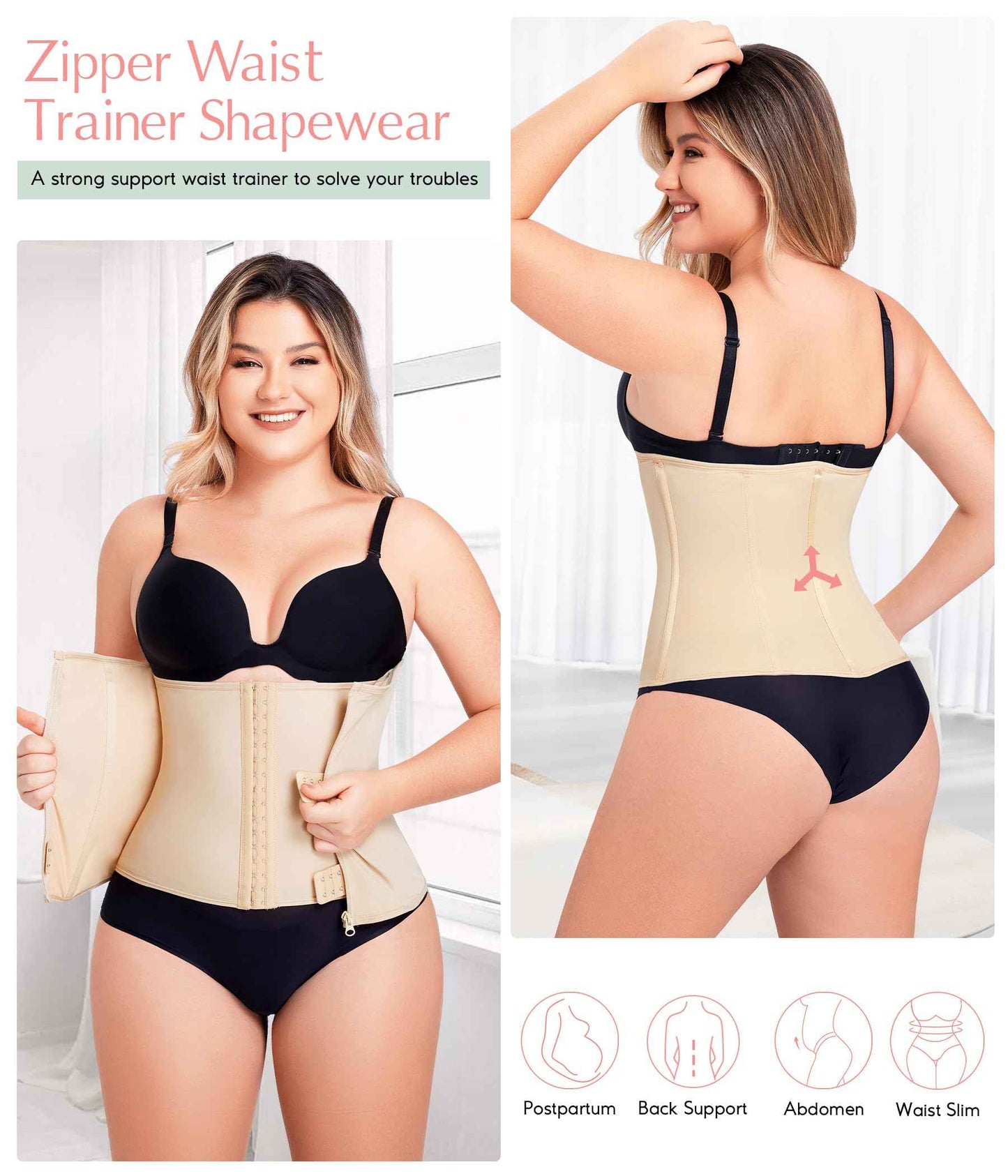 MERYOSZ Waist Trainer Corset Zipper Tummy Control Shapewear Breathable Waist Cincher for Women Body Shaper Sport Girdle
