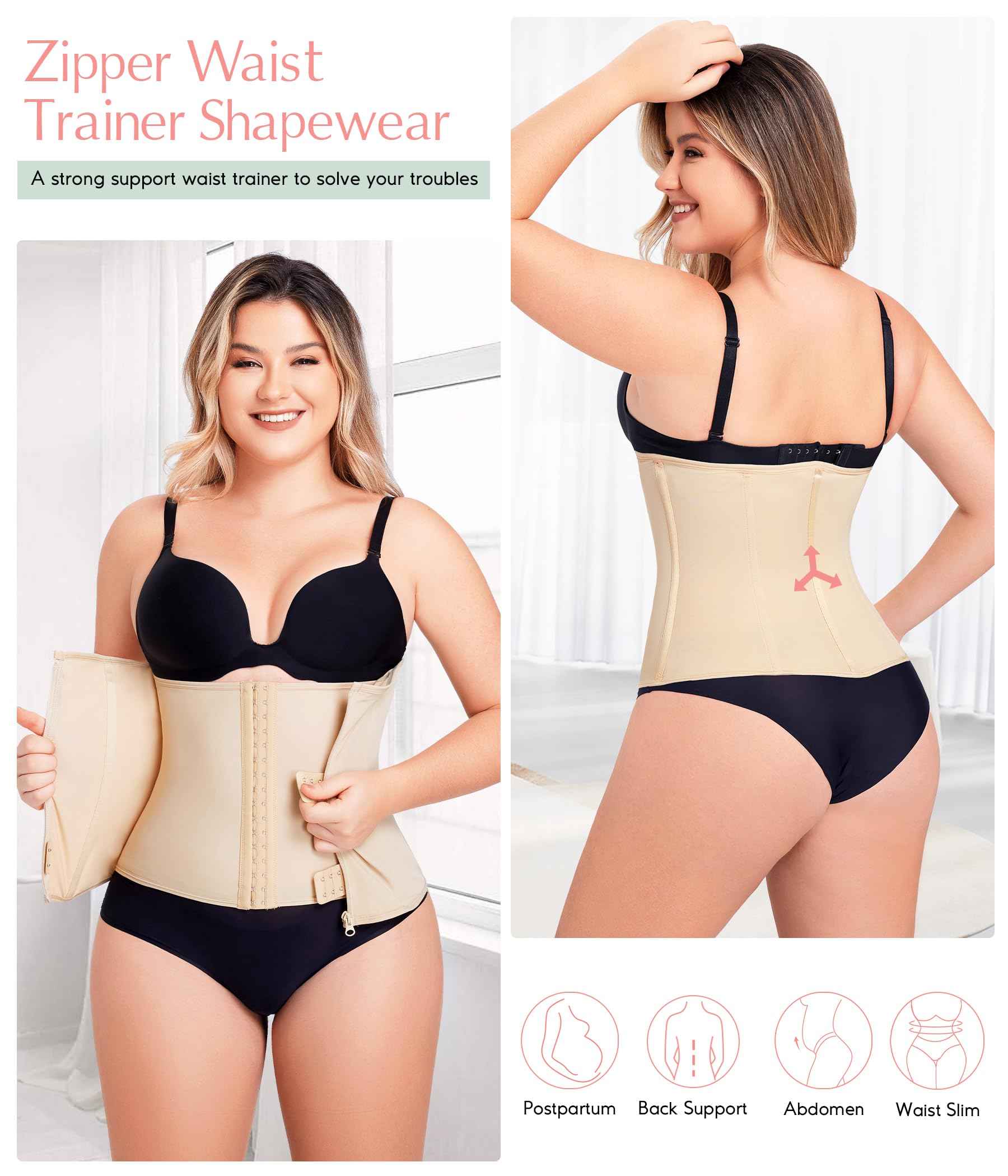 MERYOSZ Waist Trainer Corset Zipper Tummy Control Shapewear Breathable Waist Cincher for Women Body Shaper Sport Girdle