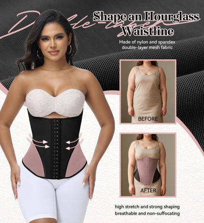 SHAPSHE Waist Trainer Corset for Women Tummy Control Waist Cincher Shapewear Workout Body Shaper Postpartum with Hooks