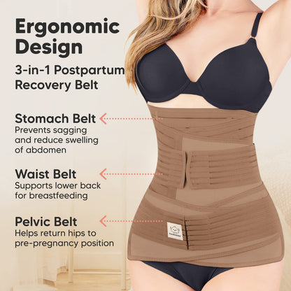 3 in 1 Postpartum Belly Support Recovery Wrap – Postpartum Belly Band, After Birth Brace, Slimming Girdles, Body Shaper Waist Shapewear, Post Surgery Pregnancy Belly Support Band (Midnight Black, M/L)