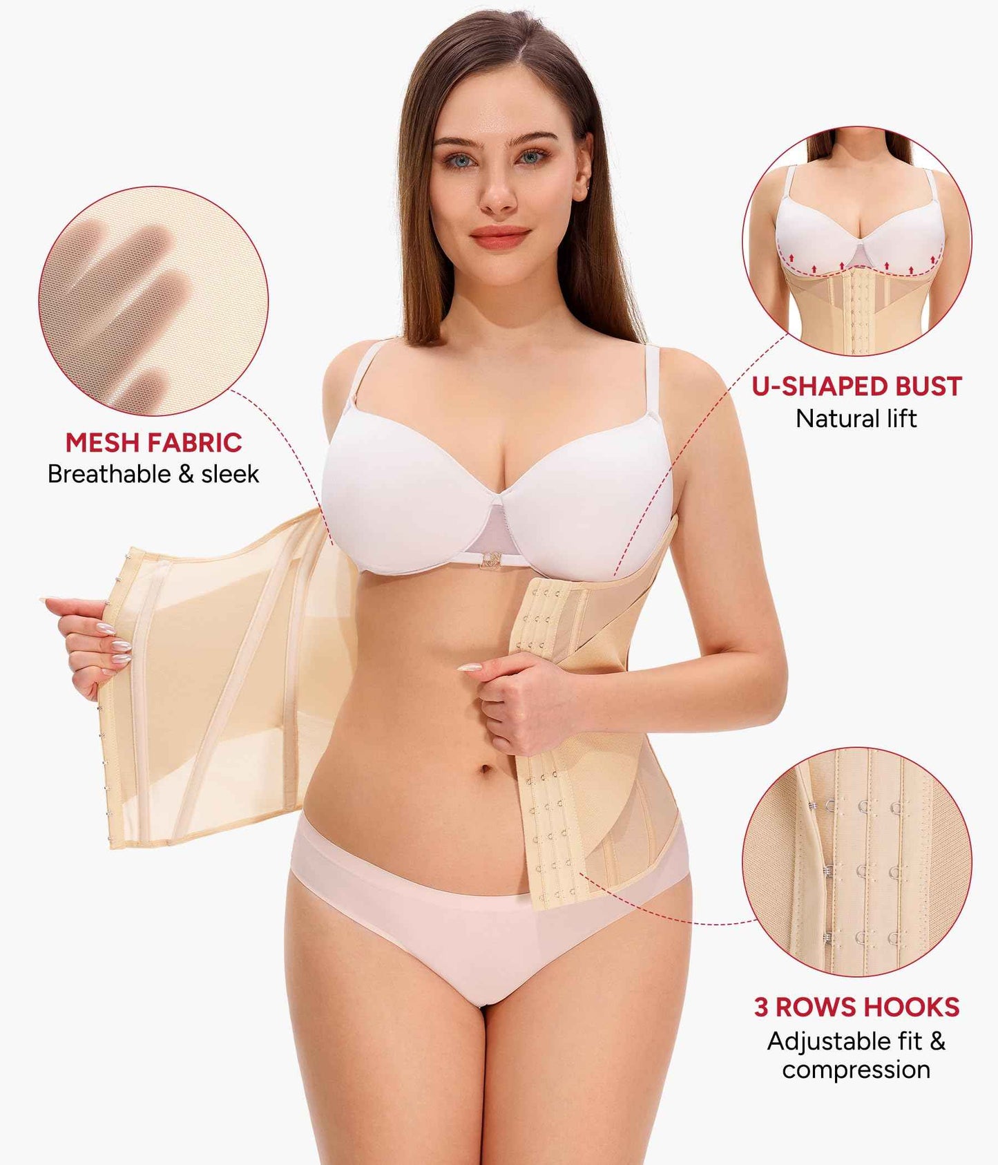 Nebility Waist Trainer for Women Corset Shapewear - Mesh Faja Body Shaper Waist Cincher Tummy Control Girdle Daily Wear