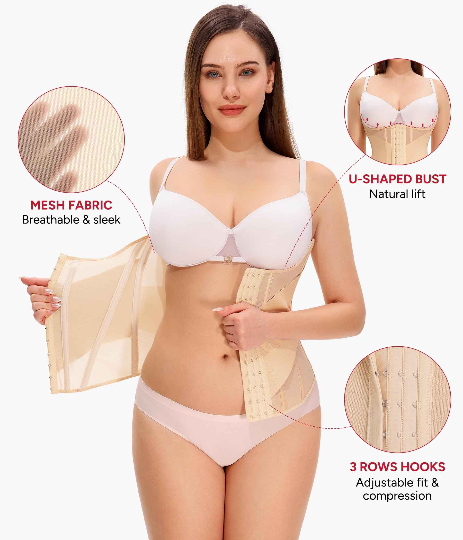 Nebility Waist Trainer for Women Corset Shapewear - Mesh Faja Body Shaper Waist Cincher Tummy Control Girdle Daily Wear