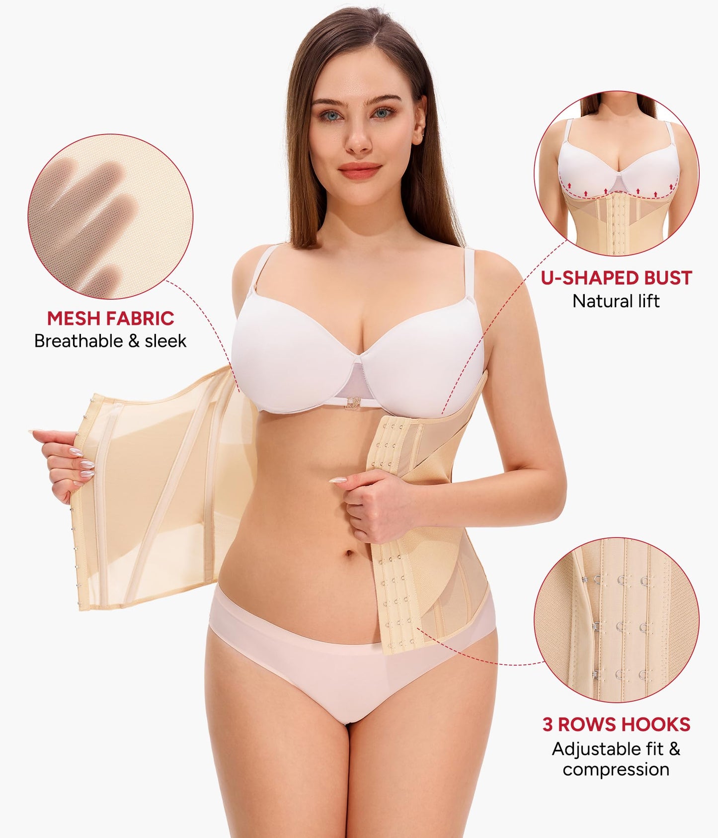 Nebility Waist Trainer for Women Corset Shapewear - Mesh Faja Body Shaper Waist Cincher Tummy Control Girdle Daily Wear