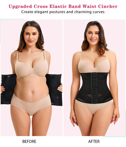 LODAY Waist Trainer for Women Corset Shapewear Tummy Control Body Shaper Cross Mesh Waist Cincher Postpartum Girdle
