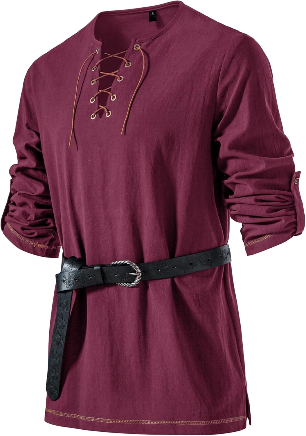 Men's Pure Cotton Vintage Lace Up Shirts for Pirate Renaissance Viking Medieval Costume Without Belt