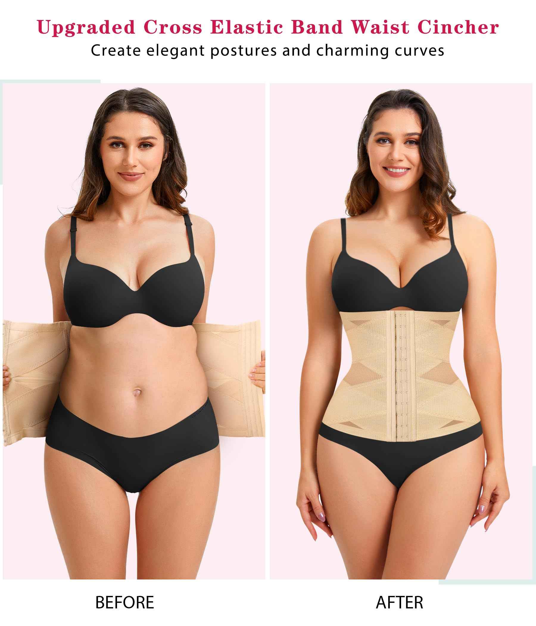 LODAY Waist Trainer for Women Corset Shapewear Tummy Control Body Shaper Cross Mesh Waist Cincher Postpartum Girdle