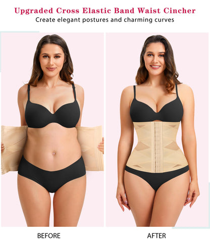 LODAY Waist Trainer for Women Corset Shapewear Tummy Control Body Shaper Cross Mesh Waist Cincher Postpartum Girdle