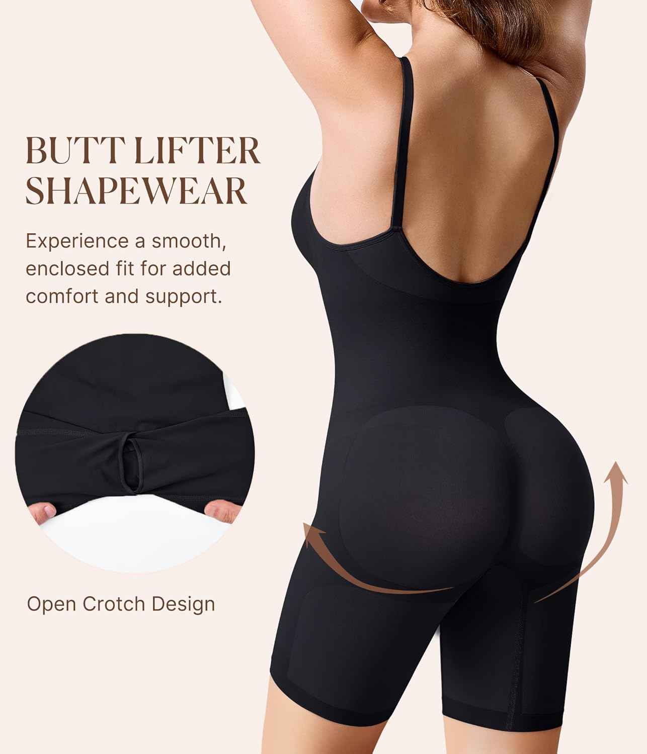 BRABIC Waist Trainer Bodysuit for Women Tummy Control Shapewear Round Neck Seamless Butt Lifter Full Body Shaper