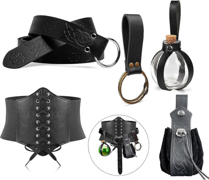 SUMGOGO 5PCS Corset Renaissance Belt Medieval Renaissance Belt Pouch Cork Potion Bottle Festival Halloween Costume Accessory