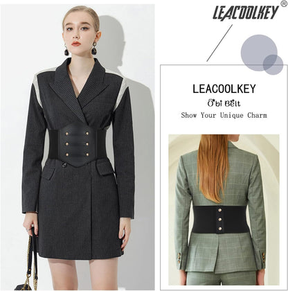 LEACOOLKEY Women Black Tied Waspie Belt, Lace-up Cinch Belt, Corset Elastic Waist Belt