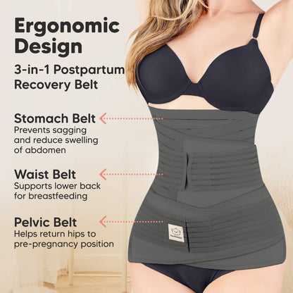 3 in 1 Postpartum Belly Support Recovery Wrap – Postpartum Belly Band, After Birth Brace, Slimming Girdles, Body Shaper Waist Shapewear, Post Surgery Pregnancy Belly Support Band (Midnight Black, M/L)