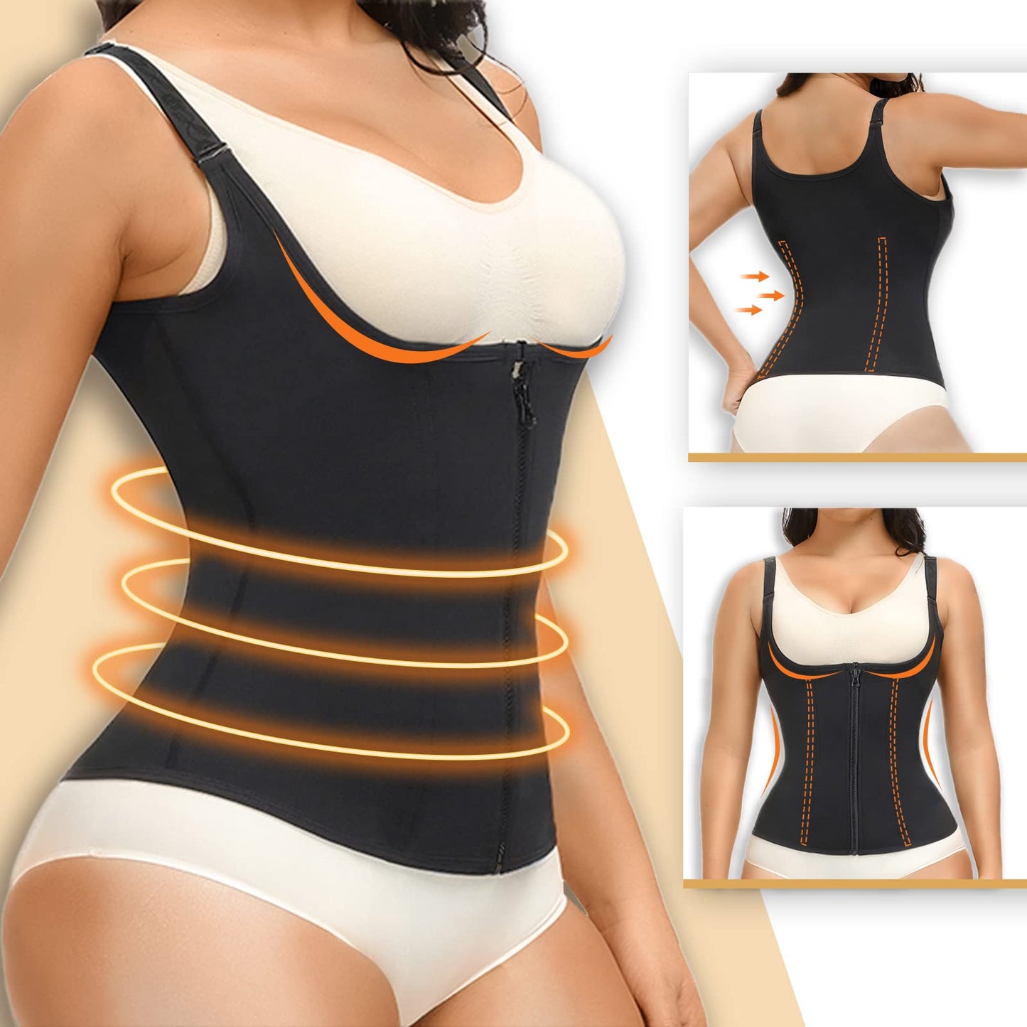 YADIFEN Waist Trainer Vest for Women,Zipper Corset Body Shaper for Tummy Control Neoprene Cincher Tank Top with Straps