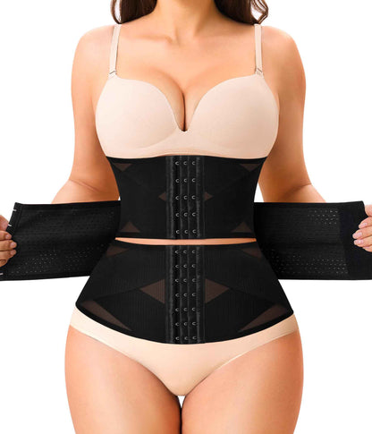 LODAY Waist Trainer for Women Corset Shapewear Tummy Control Body Shaper Cross Mesh Waist Cincher Postpartum Girdle