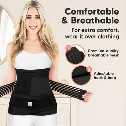 3 in 1 Postpartum Belly Support Recovery Wrap – Postpartum Belly Band, After Birth Brace, Slimming Girdles, Body Shaper Waist Shapewear, Post Surgery Pregnancy Belly Support Band (Midnight Black, M/L)