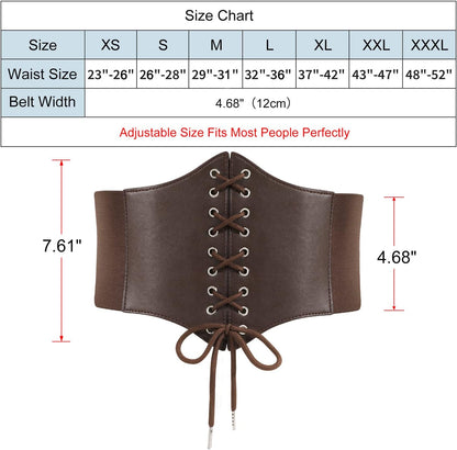 LEACOOLKEY Women Black Tied Waspie Belt, Lace-up Cinch Belt, Corset Elastic Waist Belt