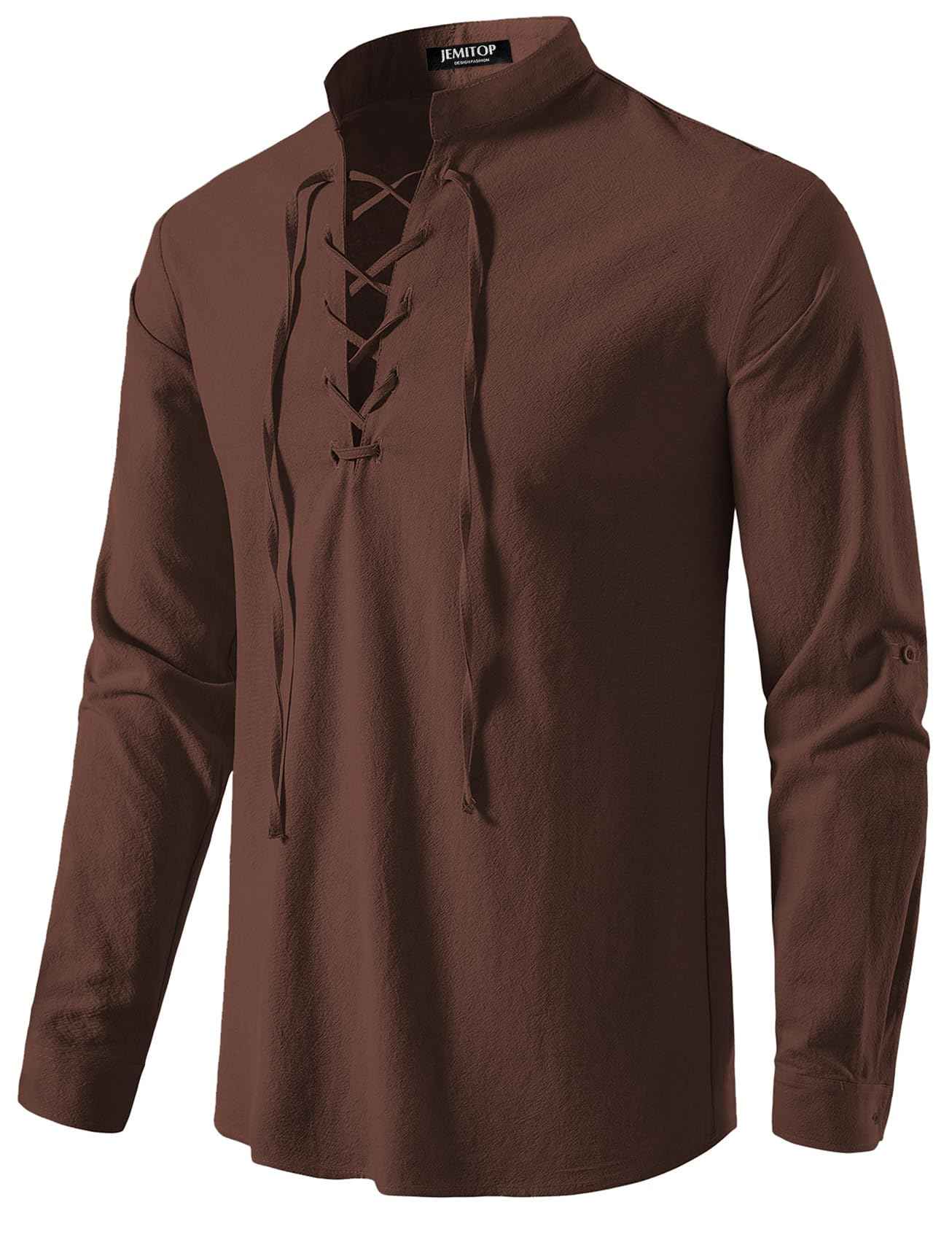 Men's Pure Cotton Retro Lace Up Shirts for Renaissance Pirate Viking Medieval