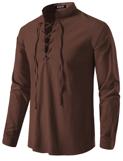 Men's Pure Cotton Retro Lace Up Shirts for Renaissance Pirate Viking Medieval