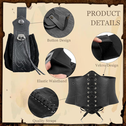 SUMGOGO 5PCS Corset Renaissance Belt Medieval Renaissance Belt Pouch Cork Potion Bottle Festival Halloween Costume Accessory
