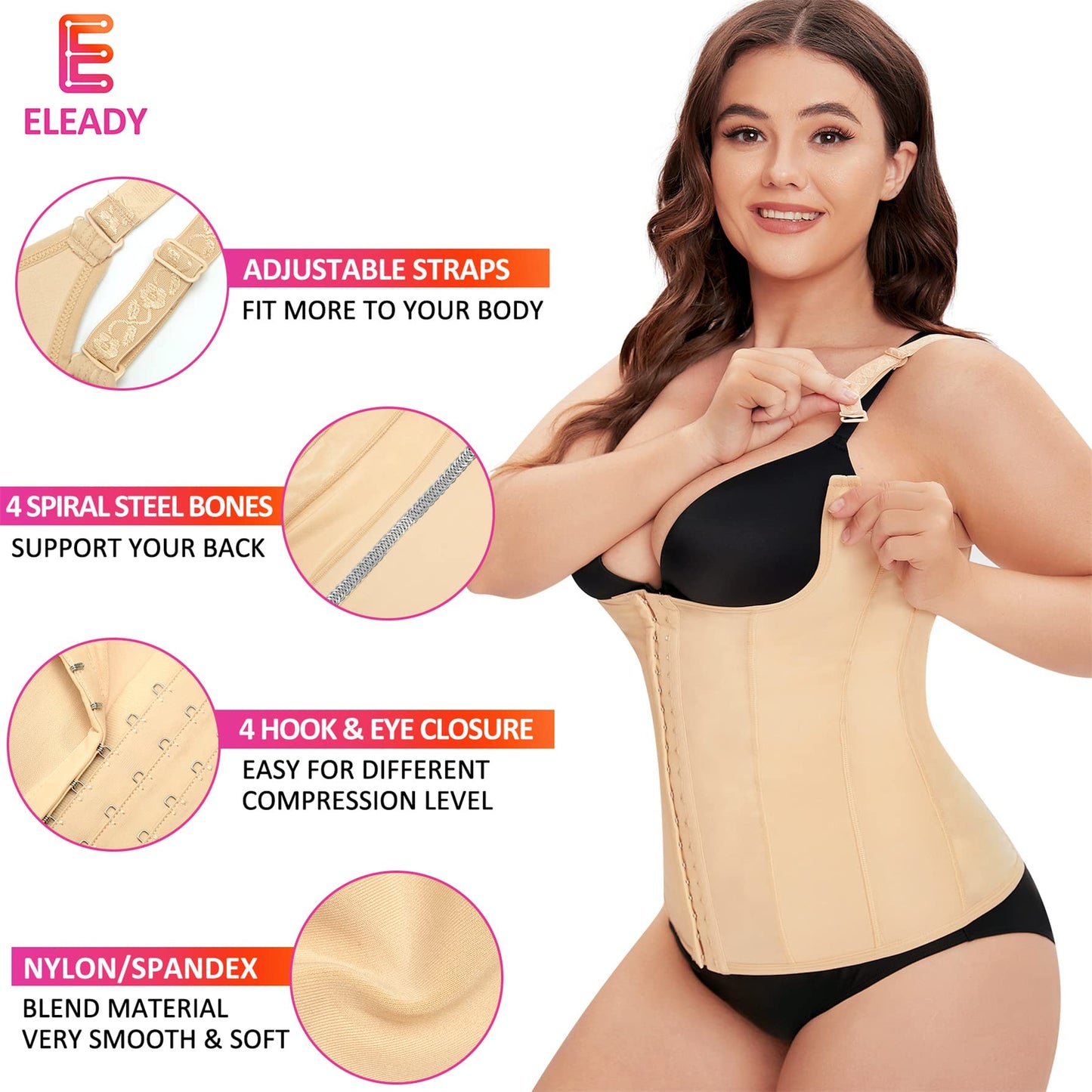Eleady Womens Waist Trainer Corset Vest Weight Loss Breathable Tank Tops Tummy Control Shapewear Slimming Body Shaper