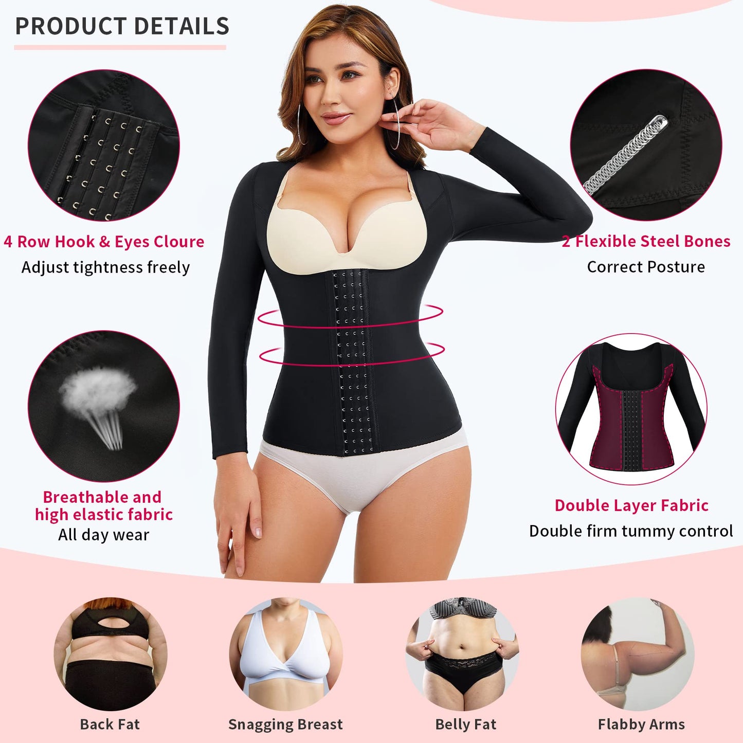Gotoly Women Waist Trainer Corset Tummy Control Shapewear Upper Arm Shaper Post Surgical Slimmer Compression Tops