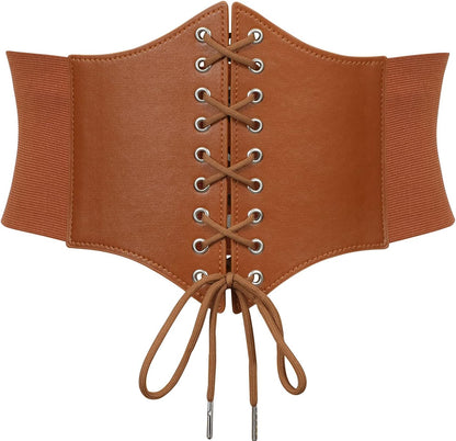 WHIPPY Women's Lace-up Corset Elastic Waist Belt, Tied Waspie Wide Belt for Women Halloween Costume