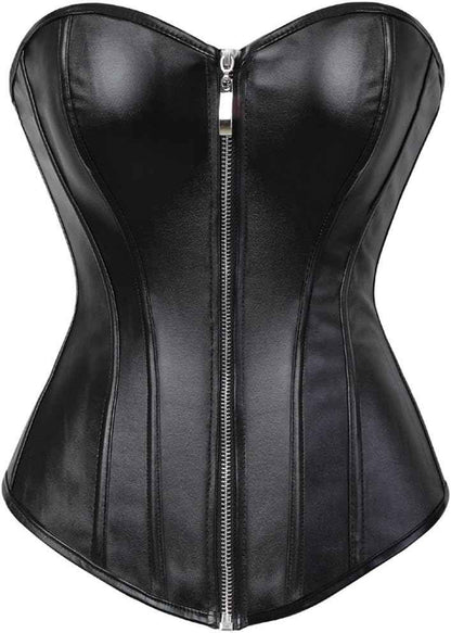 Kranchungel Corsets for Women Plus Size Faux Leather Steampunk Corset Top Zipper Bustier