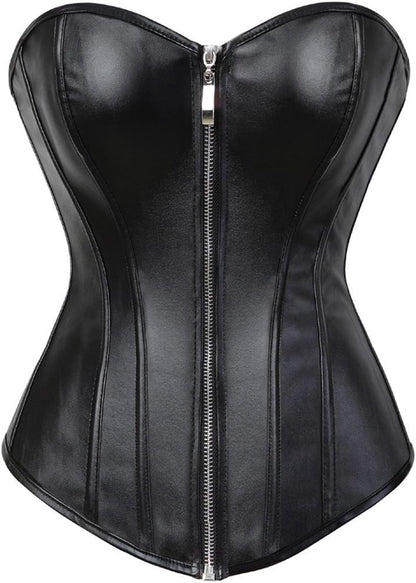 Kranchungel Corsets for Women Plus Size Faux Leather Steampunk Corset Top Zipper Bustier