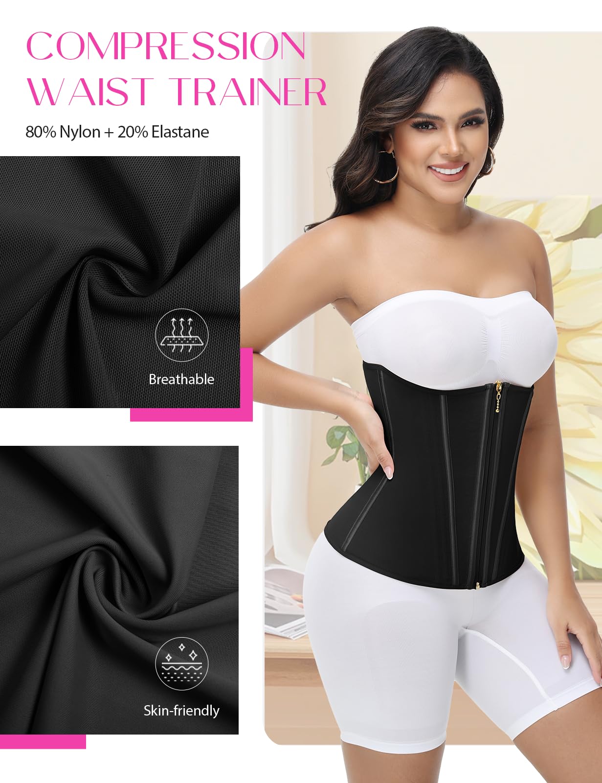 SHAPSHE Waist Trainer for Women Tummy Control Workout Waist Cincher Corset Shapewear Postpartum Body Shaper with Zipper Hook