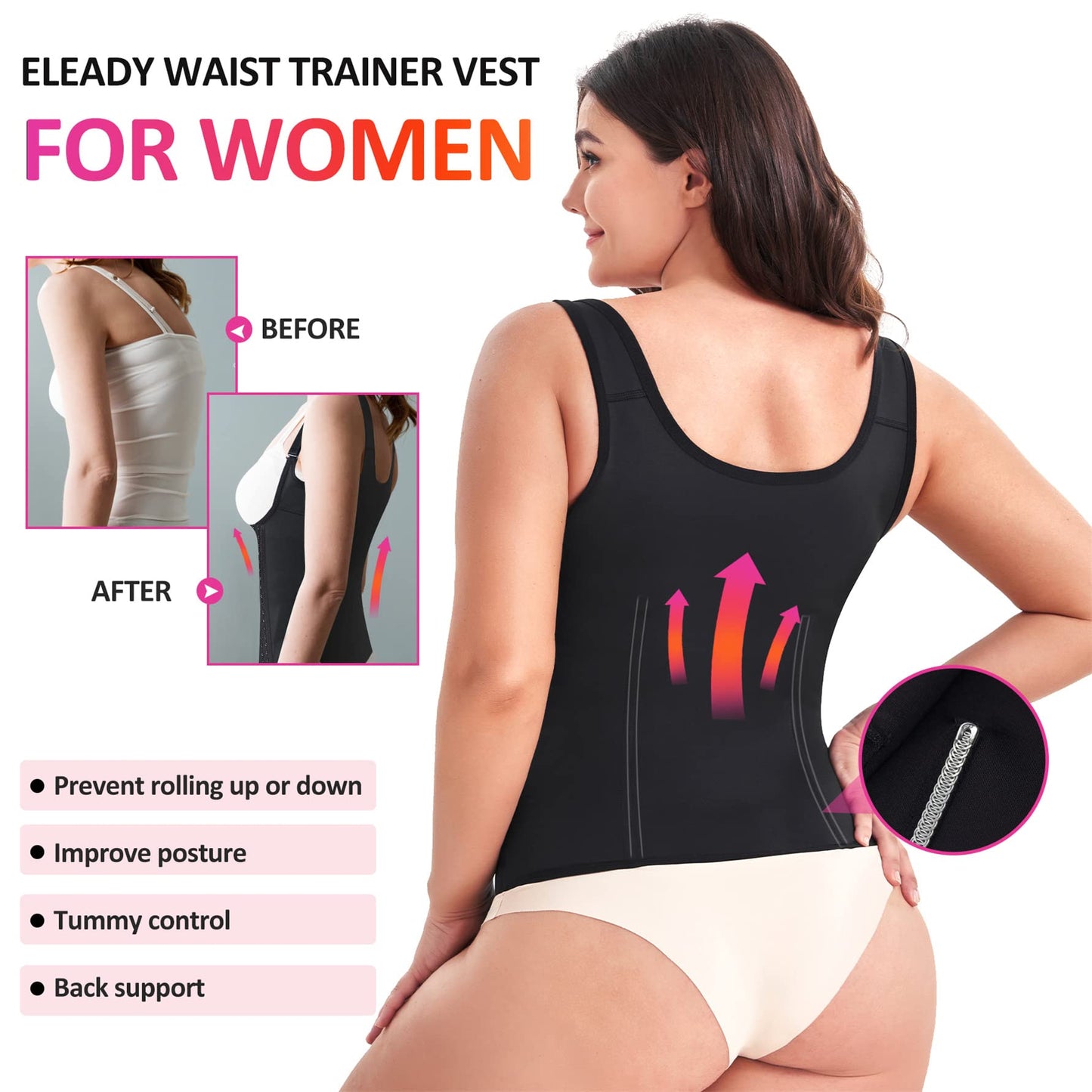 Eleady Womens Waist Trainer Corset Vest Weight Loss Breathable Tank Tops Tummy Control Shapewear Slimming Body Shaper