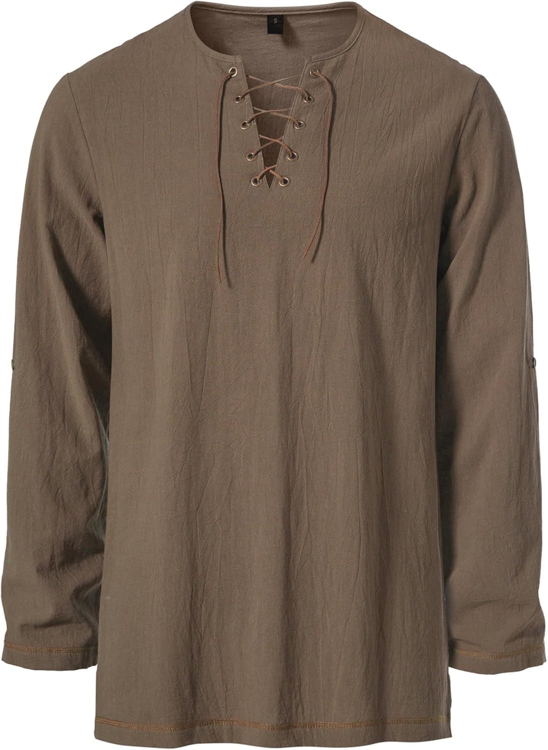 Men's Pure Cotton Vintage Lace Up Shirts for Pirate Renaissance Viking Medieval Costume Without Belt