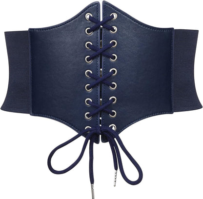 WHIPPY Women's Lace-up Corset Elastic Waist Belt, Tied Waspie Wide Belt for Women Halloween Costume