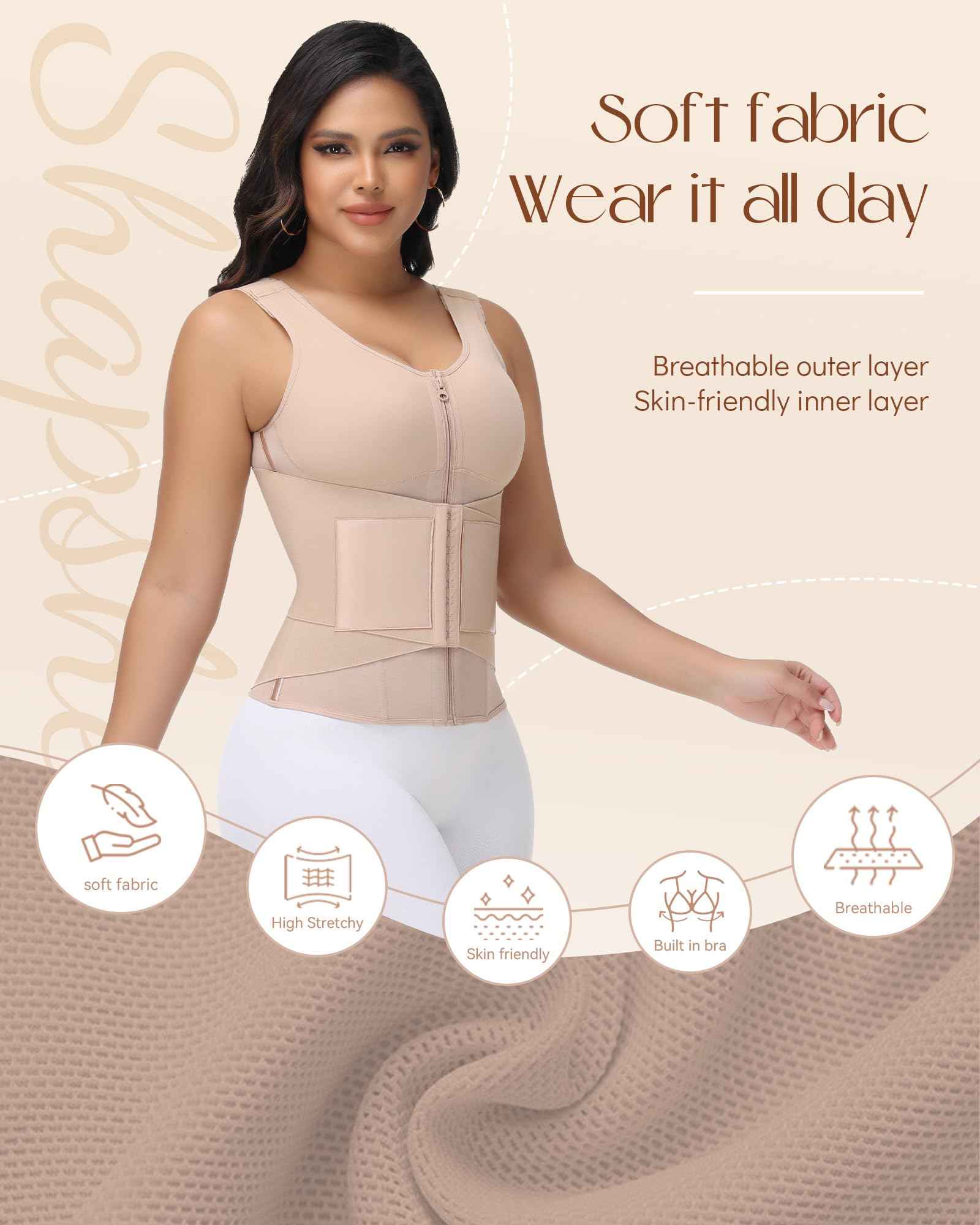 SHAPSHE Waist Trainer for Women Corset Shapewear Tummy Control Postpartum Waist Cincher Body Shaper Bra with Back Support