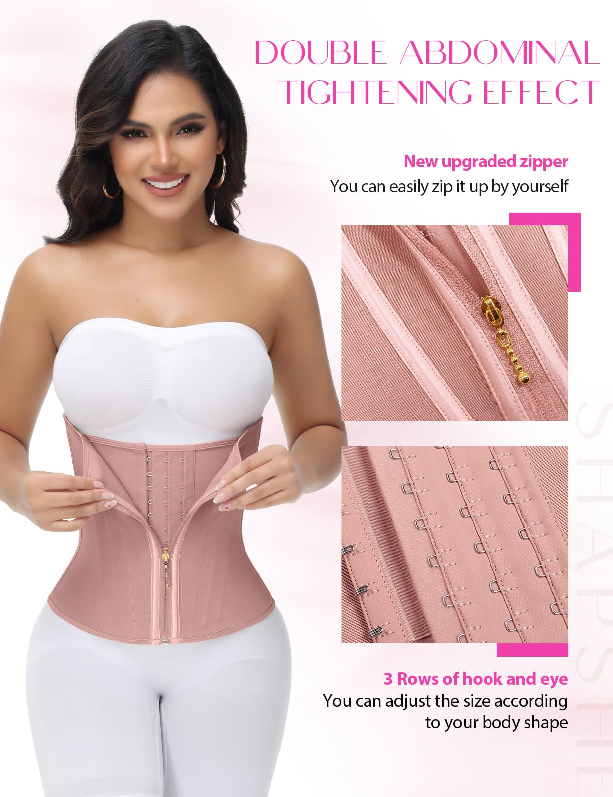 SHAPSHE Waist Trainer for Women Tummy Control Workout Waist Cincher Corset Shapewear Postpartum Body Shaper with Zipper Hook