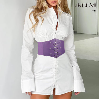 Women Corset Belt Metal O-Ring Heart-Ring Wide Elastic Waspie Waist Belt for Daily Cosplay Halloween Costumes