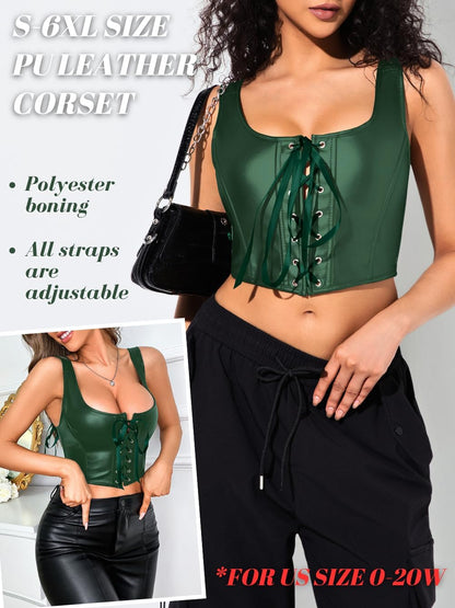 Renaissance Corsets Leather, Lace Up Overbust, S-6XL Sexy Tops