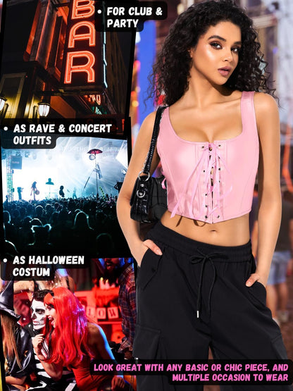 Renaissance Corsets Leather, Lace Up Overbust, S-6XL Sexy Tops