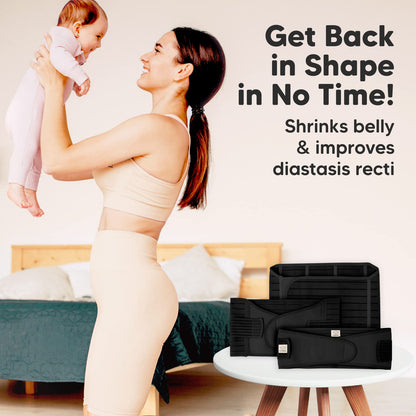 3 in 1 Postpartum Belly Support Recovery Wrap – Postpartum Belly Band, After Birth Brace, Slimming Girdles, Body Shaper Waist Shapewear, Post Surgery Pregnancy Belly Support Band (Midnight Black, M/L)