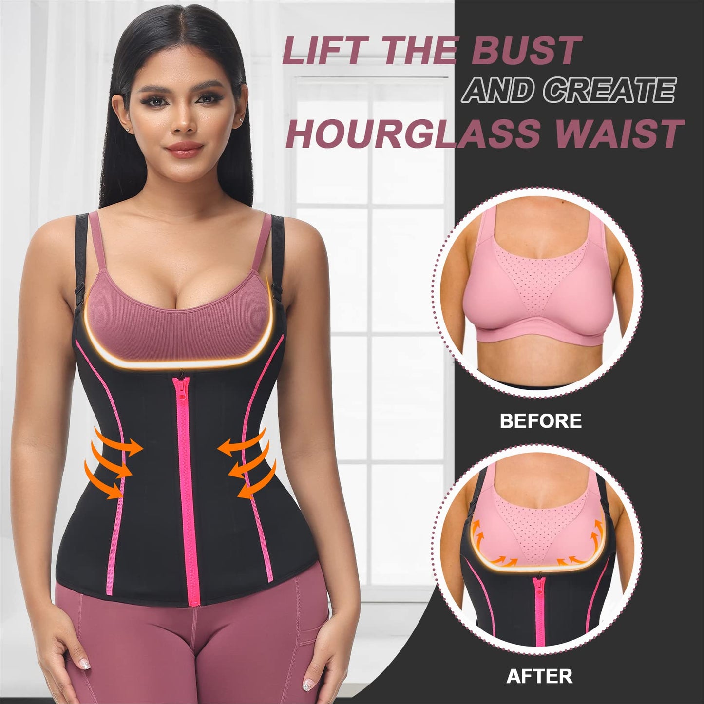 YADIFEN Waist Trainer Vest for Women,Zipper Corset Body Shaper for Tummy Control Neoprene Cincher Tank Top with Straps