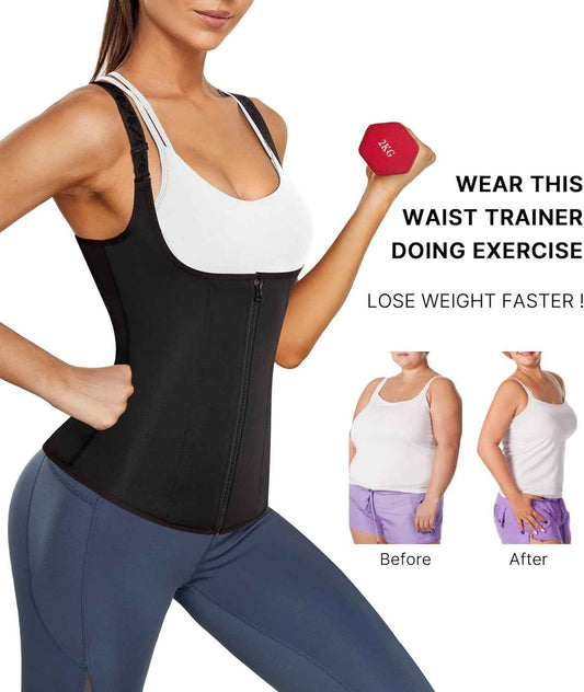 Nebility Waist Trainer for Women Corset Shapewear with Zipper Women's Waist Cincher Tank Top with Adjustable Straps