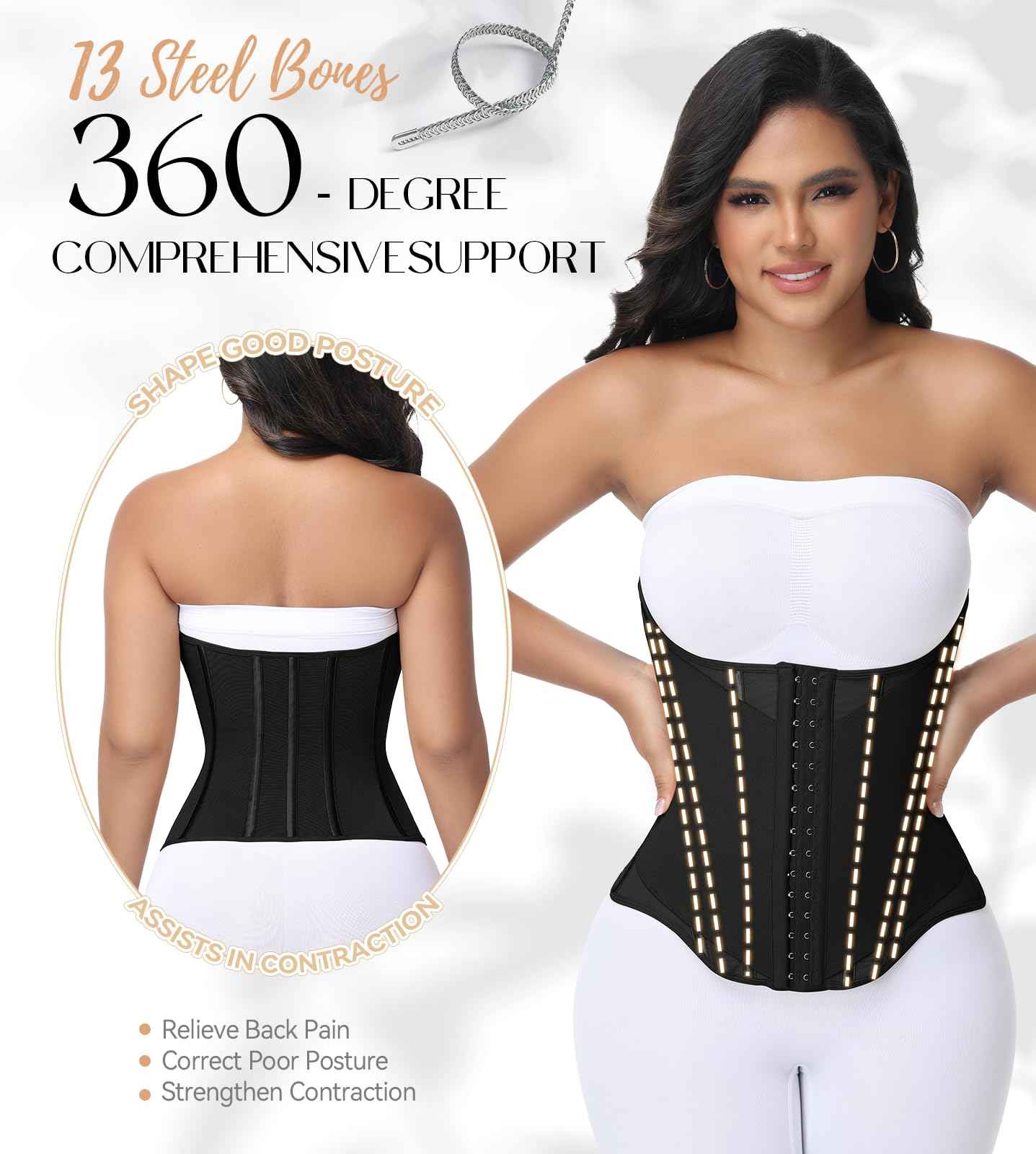 SHAPSHE Waist Trainer For Women Tummy Control Corset Waist Cincher Shapewear Workout Faja Body Shaper With Hooks