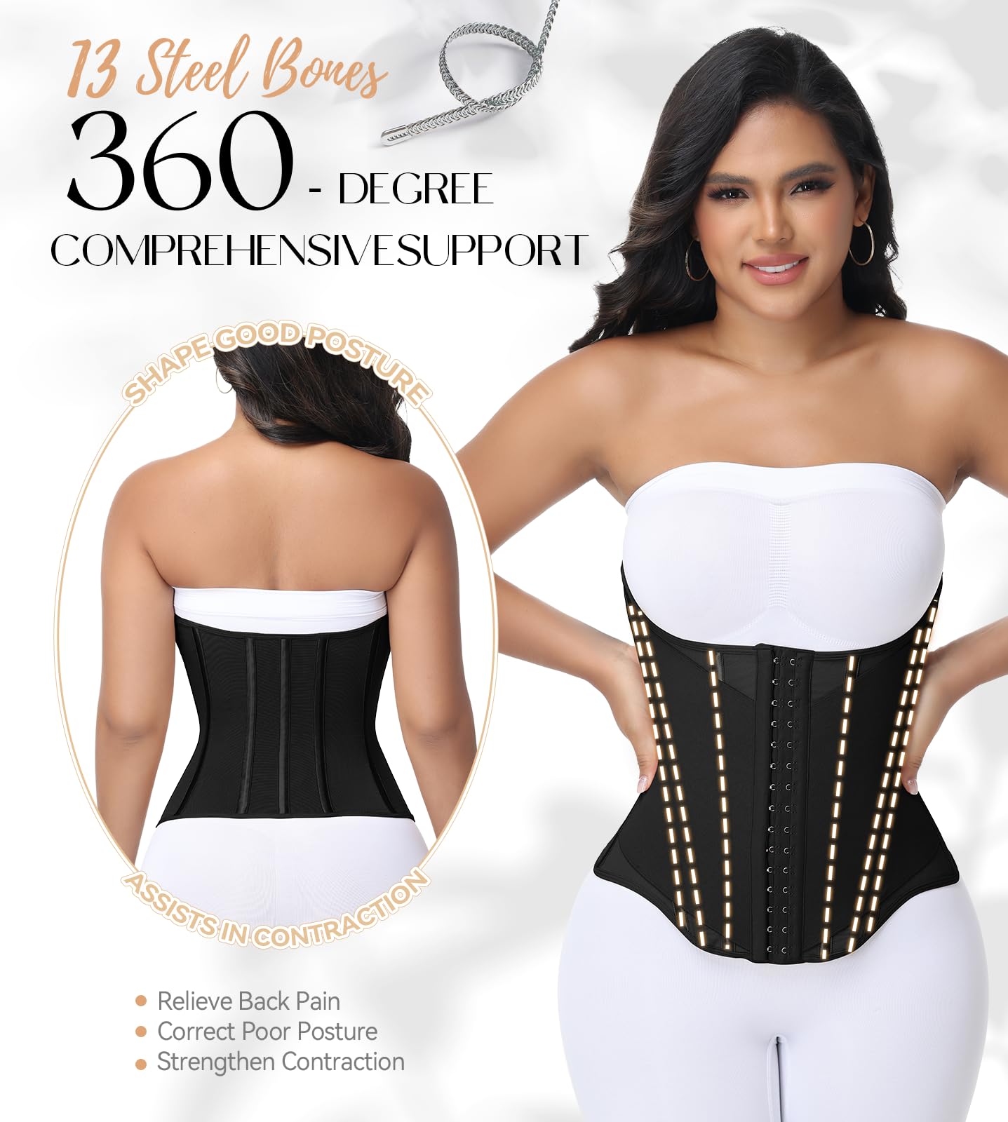 SHAPSHE Waist Trainer For Women Tummy Control Corset Waist Cincher Shapewear Workout Faja Body Shaper With Hooks