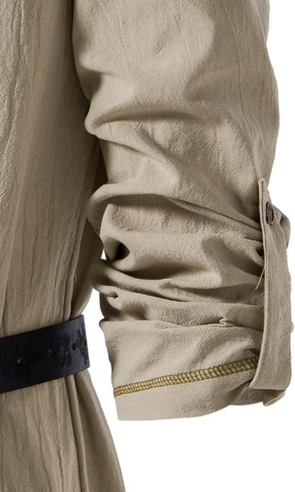 Men's Pure Cotton Vintage Lace Up Shirts for Pirate Renaissance Viking Medieval Costume Without Belt