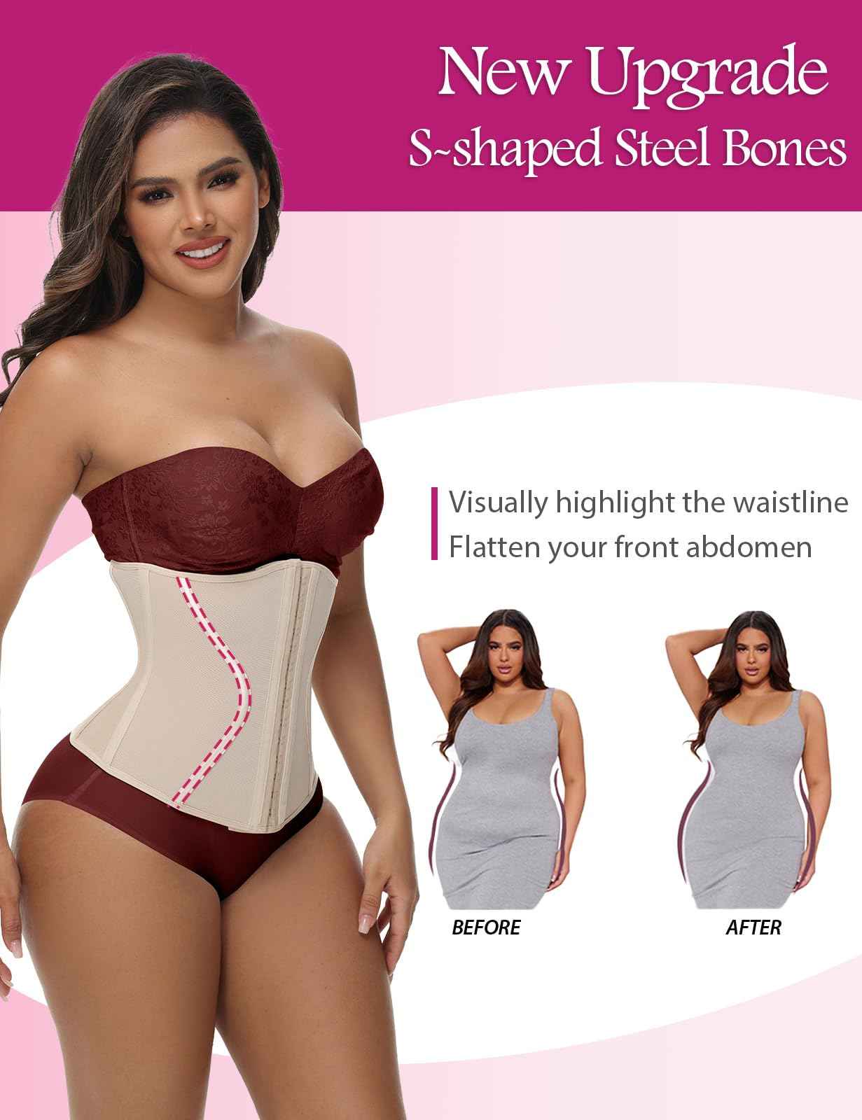 SHAPSHE Short Torso Waist Trainer for Women Corset Waist Cincher Shapewear Tummy Control Workout Hourglass Body Shaper