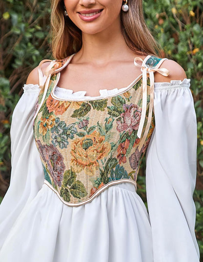 Scarlet Darkness Corset Tops for Women Renaissance Floral Overbust Boned Bustier Bodice