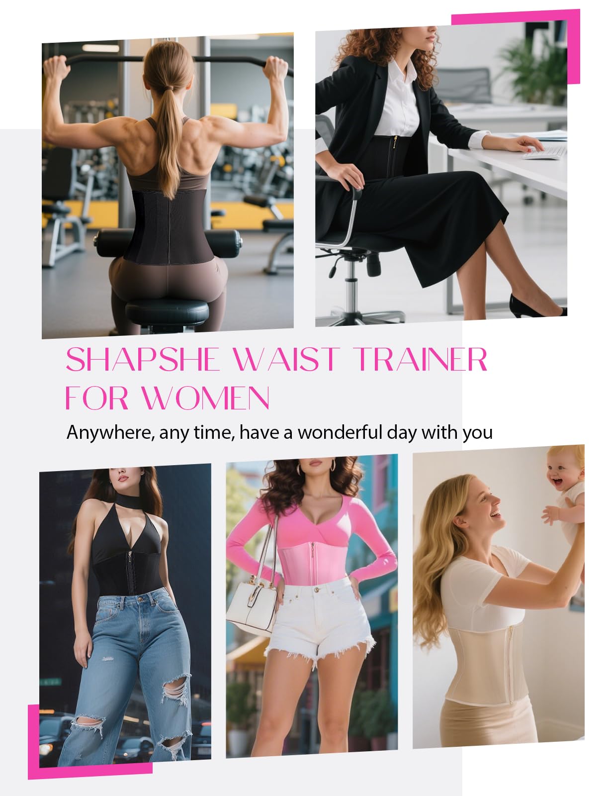 SHAPSHE Waist Trainer for Women Tummy Control Workout Waist Cincher Corset Shapewear Postpartum Body Shaper with Zipper Hook